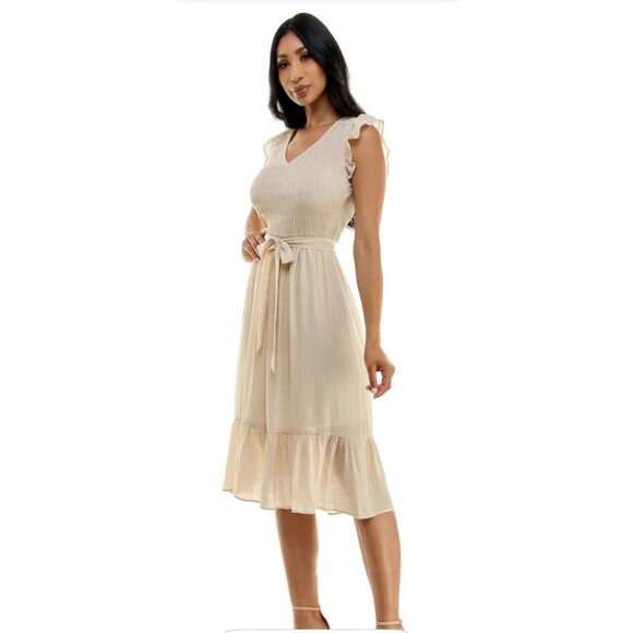 Luxology Sleeveless Smocked Bodice Long Dress S cottage core prairie coquette - Picture 1 of 12